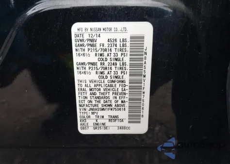 2015 Nissan Rogue Select S from USA, damaged, VIN JN8AS5MV1FW750616